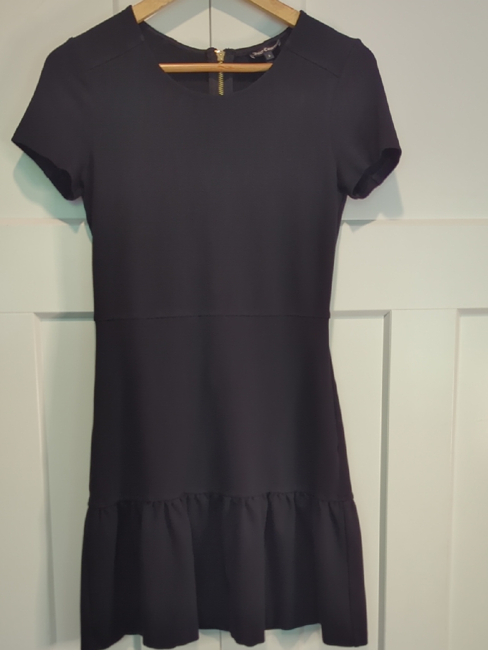 Juicy Couture Solid "Ponte" Knit Flirty Mini Dress In Pitch (Black) Size S